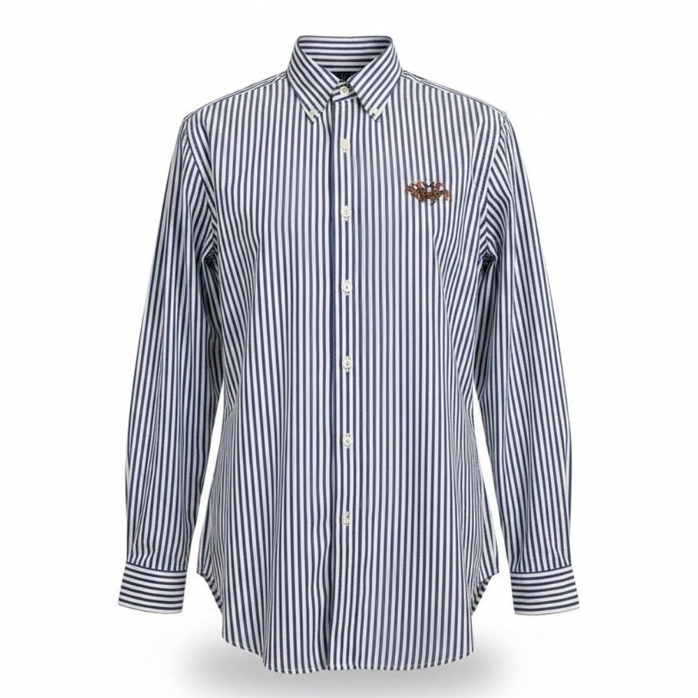 Ralph Lauren Mens XL Classic Fit Blue White Striped Multi Pony Button Down Shirt